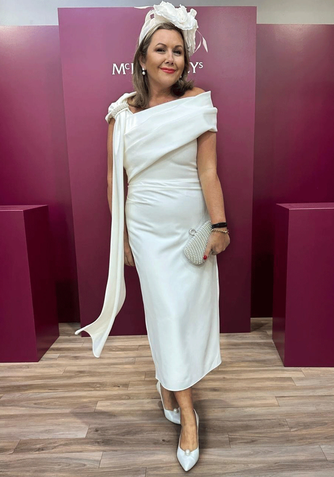 Giorgia Jo Draped Panel Pencil Dress, Ivory