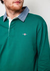 Gant Chambray Heavy Rugger Polo Shirt, Deep Green