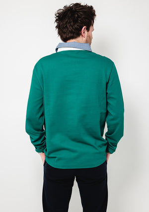 Gant Chambray Heavy Rugger Polo Shirt, Deep Green