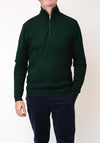 Gant Textured Cotton Merino Half Zip Sweater, Tartan Green