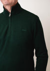 Gant Textured Cotton Merino Half Zip Sweater, Tartan Green