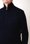 Gant Textured Cotton Merino Half Zip Sweater, Navy