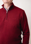 Gant Textured Cotton Merino Half Zip Sweater, Wine