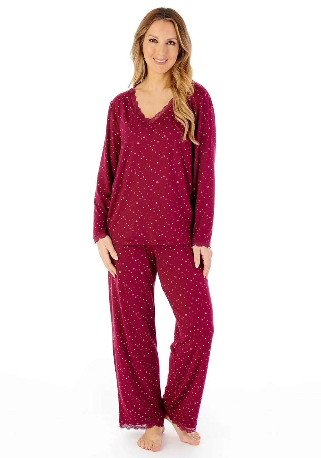 Gaspe Star Print Long Sleeve Pyjama Set, Red