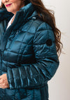 Gerry Weber Quilted Metallic Water Repellent Long Coat, Blue