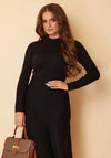 Girl In Mind Chevi High Neck Knit Midi Skater Dress, Black