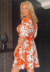 Girl In Mind Cora Palm Print Shirred Detail Mini Dress, Orange