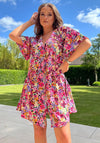 Girl In Mind Joann Floral Print Button Detail Smock Dress, Pink Multi