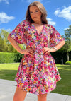 Girl In Mind Joann Floral Print Button Detail Smock Dress, Pink Multi