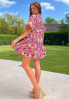 Girl In Mind Joann Floral Print Button Detail Smock Dress, Pink Multi
