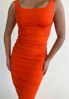 Girl In Mind Calista Ruched Midi Dress, Orange