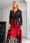 Girl In Mind Isabella Tie Front Shirt Midi Dress, Black Multi