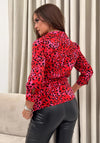 Girl In Mind Philippa Leopard Print Tie Front Blouse, Red