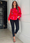 Girl In Mind Leanna Floral Balloon Sleeve Peplum Top, Red & Pink