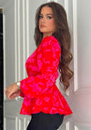 Girl In Mind Leanna Floral Balloon Sleeve Peplum Top, Red & Pink