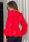 Girl In Mind Leanna Floral Balloon Sleeve Peplum Top, Red & Pink