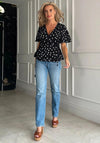 Girl In Mind Camille Polka Dot Wrap Peplum Top, Black & White.