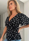 Girl In Mind Camille Polka Dot Wrap Peplum Top, Black & White.