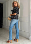 Girl In Mind Camille Polka Dot Wrap Peplum Top, Black & White.