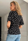 Girl In Mind Camille Polka Dot Wrap Peplum Top, Black & White.