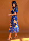 Girl In Mind Chanice Square Neck Floral Midi Dress, Cobalt Blue & Orange