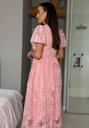 Girl In Mind Marguerite Puff Sleeve Midi Dress, Pink