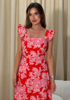 Girl In Mind Orla Square Neckline Floral Print Midi Dress, Pink Multi