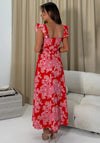 Girl In Mind Orla Square Neckline Floral Print Midi Dress, Pink Multi