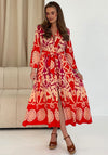 Girl in Mind Angela Abstract Print Maxi Shirt Dress, Red