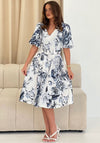 Girl in Mind V Neck Belted Floral Midi Dress, Blue