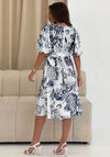 Girl in Mind V Neck Belted Floral Midi Dress, Blue