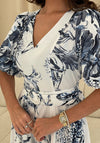 Girl in Mind V Neck Belted Floral Midi Dress, Blue