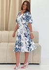 Girl in Mind V Neck Belted Floral Midi Dress, Blue