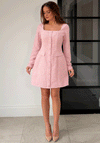 Girl in Mind Flora Tweed Long Sleeve Mini Dress, Pink