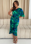 Girl in Mind Ira One Shoulder Floral Midi Dress, Green