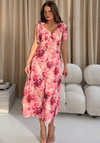 Girl in Mind Beverly Floral Tie Shoulder Midi Dress, Pink
