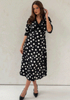 Girl in Mind Sharon Polka Dot V Neck Midi Dress, Black