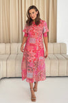Girl in Mind Shayla Patchwork Midi Dress, Pink