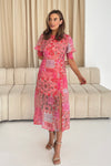 Girl in Mind Shayla Patchwork Midi Dress, Pink