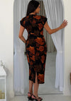 Girl in Mind Terri Ruched Waist Midi Dress, Orange