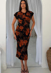 Girl in Mind Terri Ruched Waist Midi Dress, Orange
