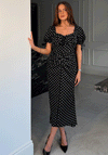Girl In Mind Dove Polka Dot Ruched Detail Dress, Black