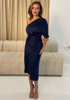 Girl in Mind Ira One Shoulder Satin Midi Dress, Navy