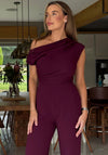 Girl in Mind Donna Asymmetric Neckline Jumpsuit, Wine