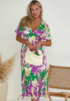 Girl in Mind Levi Angel Sleeve Split Leg Midi Dress, Purple
