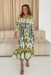 Girl In Mind Isabella Tie Front Shirt Midi Dress, Green