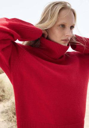 Grace & Mila Bastille Oversized Turtleneck Jumper, Rouge Red