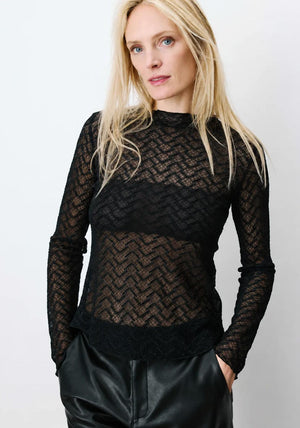Grace & Mila Aube Sheer Lace Top, Black