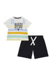 Guess Baby Boy Striped Tee and Short Set, White Multi