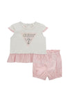 Guess Baby Girl Stripe Short and Tee Set, Pink and White